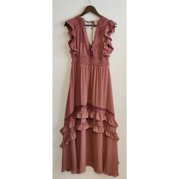 Baltic Born Jasmine Ruffle Maxi Dress in Rosy Brown Size Small - Picture 5 of 10